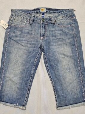 NEW "Antik Denim" Faded Blue Jean Shorts with Pink Topstitching